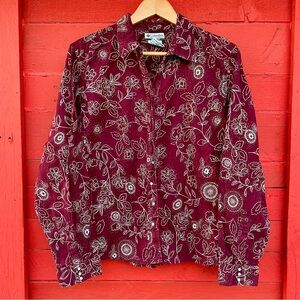 🟩 Columbia cotton floral long sleeve snap up collared top